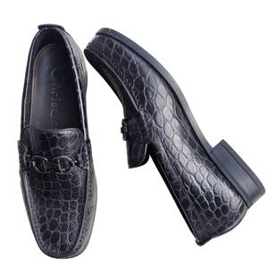 Crocodile Embossed Leather Loafers Dress Black Shoes 8M Horse Bit Dark Academia